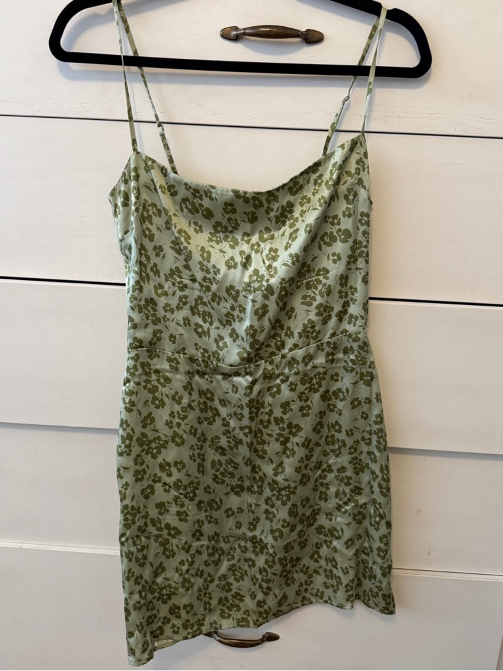 Reformation Satin Slip Dress in Light Green Floral